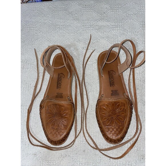 Cucos Women’s Casual Sandals Size 5 U.S. 7 M Brown Leather Ankle Straps Comfort - Picture 1 of 12